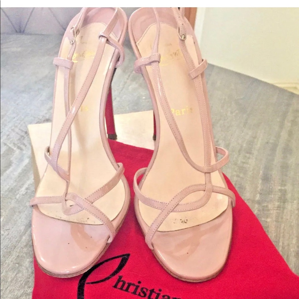 Christian Louboutin nude patent strappy sandals